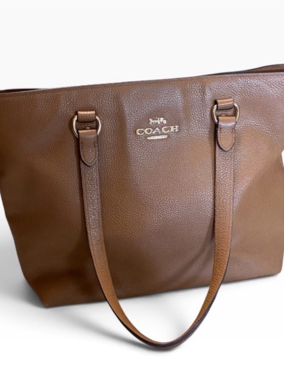 Coach Tan Pebbled Leather Tote with Gold Logo